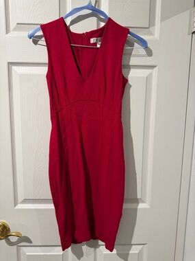 French Connection Magenta V-Neck Midi Sheath Dress